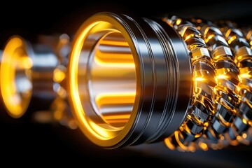 Poster - Futuristic Metallic Cylinder with Glowing Orange Lights and Intricate Mechanical Details