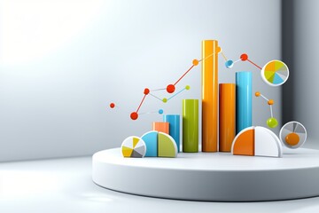 Fototapete - Colorful Graphical Representation of Data with Charts and Bars on a Simple Background