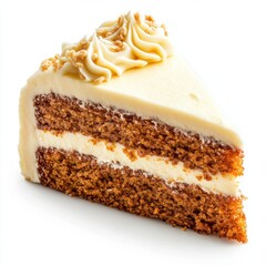 Aufkleber - Delicious piece of carrot cake with creamy frosting presented on a white background
