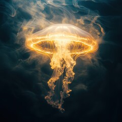 Wall Mural - jellyfish drifting through the water, illuminated by glowing light