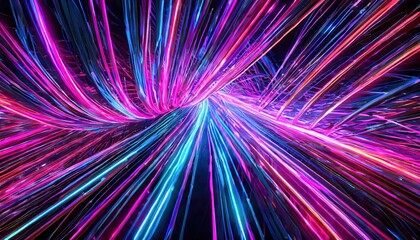 Poster - Abstract Neon Background with Ascending Pink and Blue Glowing Lines A Stunning Visual Experience of Light and Color in a Futuristic Digital Landscape