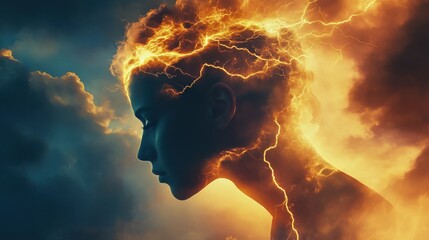 Poster - Mystical silhouette of a man illuminated by vibrant energy against a dramatic background