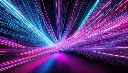 Poster - Vibrant Abstract Neon Background Featuring Ascending Pink and Blue Glowing Lines A Captivating Visual Experience for Digital Art and Design Projects
