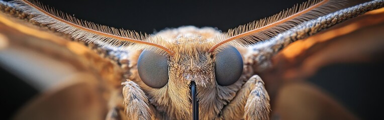 Poster - Macro view of a moth's face highlighting its intricate features and textures captured in natural light