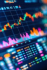 Poster - Blurred financial chart with vibrant colors representing market trends and data analysis in a digital format.