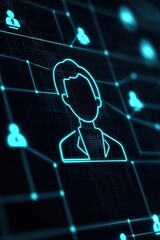 Poster - Digital network connection with glowing profile icons representing modern communication and social interactions.