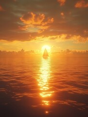 Poster - sailboat heading toward a vibrant sunset over the ocean.