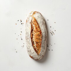Poster - Freshly baked multigrain bread with a crusty exterior and seeds on a light background