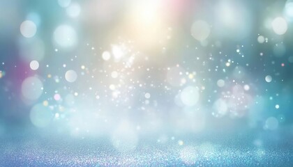 Poster - A soft, dreamy bokeh background with sparkling lights in serene blue and pastel hues, perfect for creative projects.