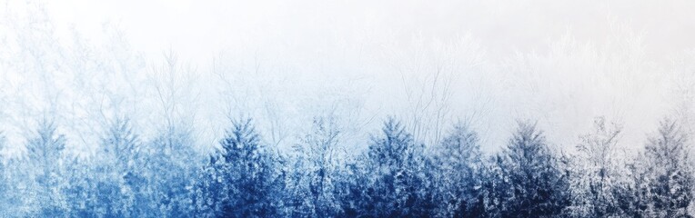 Aufkleber - Cool-toned gradient transition showcasing frosty trees in a serene winter landscape at dawn