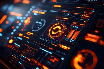 Poster - Advanced digital defense system visualizing cyber threats and security response in a futuristic laboratory setting with glowing interfaces and advanced technology for monitoring analyzing