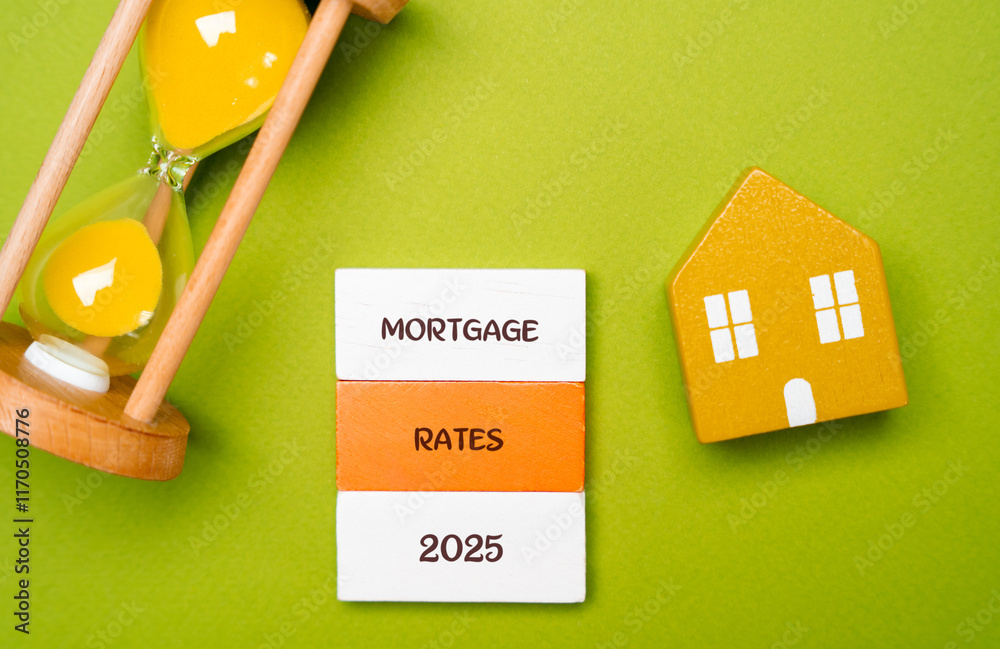 Mortgage rates 2025 and a miniature house with hourglass. Loan and ... - Apartment Building Mortgage Rates