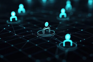 Poster - Digital network connecting various users with glowing avatars representing virtual communication and collaboration.