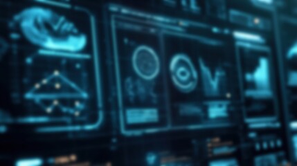 Poster - Futuristic interface displaying complex data, graphs, and analytics on a digital screen, ideal for tech projects.