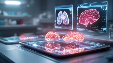 Poster - quantum powered surgical planning system featuring glowing holographic anatomical models displayed o