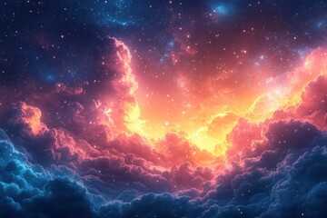 Aufkleber - Colorful Clouds and Twinkling Stars in a Dreamy Night Sky Background