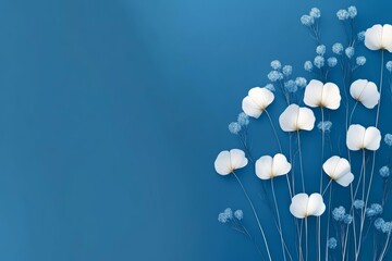 Wall Mural - Elegant Bouquet of White Flowers Set Against a Vibrant Blue Background Creating a Fresh and Uplifting Mood and Aesthetic