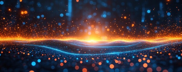 Poster - Futuristic Digital Background for Technology AI Data Graphics Audio Cyberpunk Aesthetic with Glowing Lights