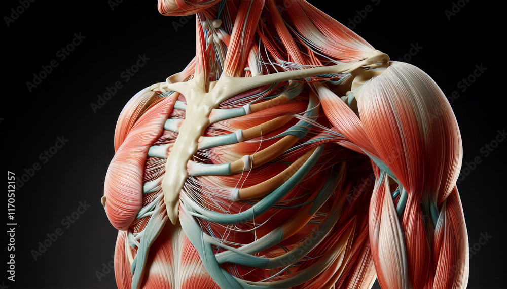 Chest Rib Muscle A side profile view of the human chest, showing the interconnection of ...