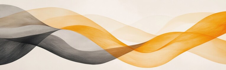 Fototapete - Soft pencil strokes create a flowing gradient of curves in shades of gray and warm orange, enhancing visual harmony and movement across the canvas