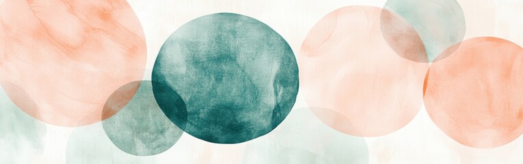 Poster - Soft overlapping circles in pastel peach and blue create a calming abstract background for design or art projects