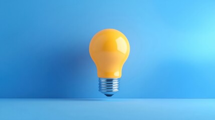 Poster - A vibrant yellow light bulb floating against a soft blue background, symbolizing creativity and inspiration.