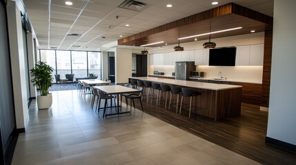 Poster - Inclusive office break room for virtual events and global networking modern workspace professional environment collaborative concept