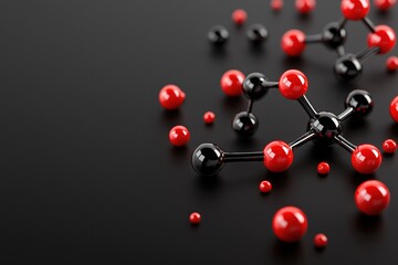 Aufkleber - Abstract Representation of Molecular Structure with Red and Black Spheres on Dark Surface