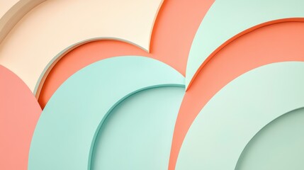 Poster - Elegant pastel mint and coral arcs create a modern art display in a contemporary setting