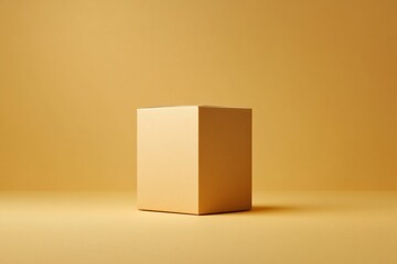 Poster - A minimalist golden cube on a smooth yellow background, perfect for packaging and branding concepts.