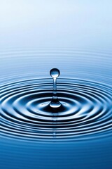 Poster - Beautiful water droplet creating ripples on a serene blue surface, symbolizing tranquility and nature’s elegance.