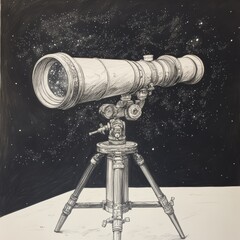 Poster - Telescope aimed at the night sky reveals distant stars and galaxies