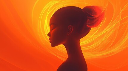 Poster - Surreal representation of a glowing woman in a vibrant orange setting during twilight