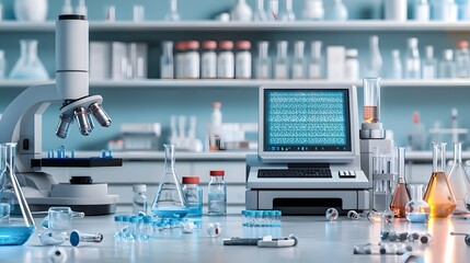 Poster - Cutting Edge Virus Research Facility Utilizing Quantum Computing to Analyze Epidemiological Data and Advance Medical Innovations  Advanced Lab Equipment and Copy Space at Bottom Left