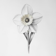 Poster - Daffodil in bloom illustrated with intricate pencil details showcasing its delicate petals and stem