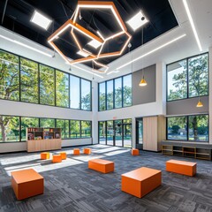 Poster - Innovative classroom design promoting community engagement in a public center modern learning environment bright space educational impact