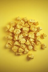 Poster - A collection of crumpled yellow paper balls on a vibrant yellow background, perfect for creative projects and visuals.