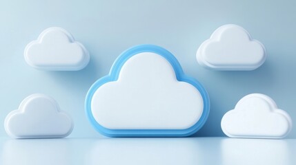 Poster - Stylish cloud shapes on a soft blue background, symbolizing creativity and digital innovation in modern design.