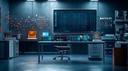 Poster - A state of the art physics research laboratory where advanced quantum systems calculate and analyze forces and motion using Newton s principles