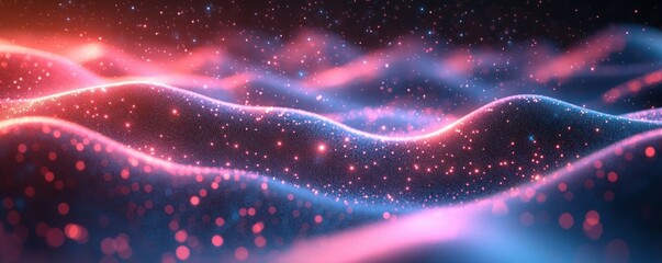 Aufkleber - Futuristic Digital Abstract Background with Flowing Waves Particle Effects in Cyberpunk Style for Technology and Data Visualization