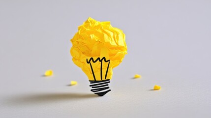 Wall Mural - A creative paper light bulb made from crumpled yellow paper, symbolizing innovation and bright ideas.