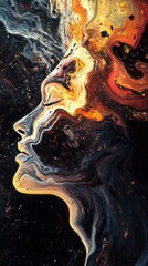 Leinwandbilder - Mystical profile of a man filled with swirling colors representing emotions and cosmic energy in an abstract style
