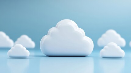 Poster - A collection of fluffy white clouds against a soft blue background, ideal for serene and calming visual projects.