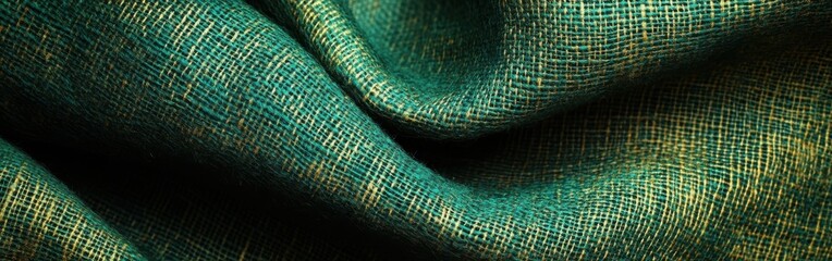 Poster - Luxurious deep emerald burlap texture showcasing intricate weaves and rich color details, perfect for design projects