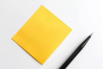 Poster - A blank yellow sticky note placed beside a black pen on a clean surface, ideal for reminders and notes.
