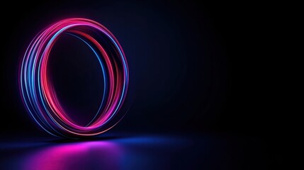 Poster - colorful neon rings create dynamic light trails on a dark background, showcasing modern digital art 