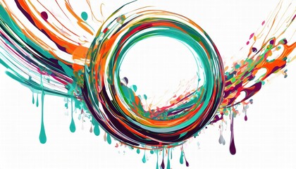 Poster - abstract circle liquid motion flow explosion a vibrant curved wave pattern with colorful paint drops