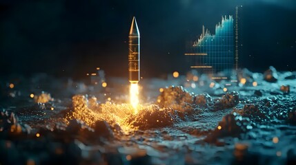 Poster - quantum computing visualization of a projectile s flight path featuring detailed holograms of launch
