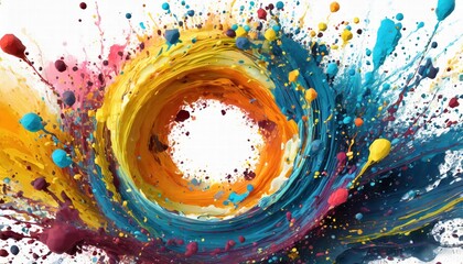 Poster - abstract circle liquid motion flow explosion a vibrant curved wave pattern with colorful paint drops