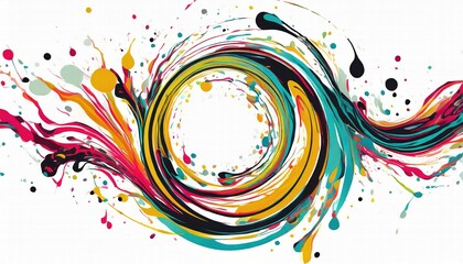 Poster - vibrant abstract circle liquid motion flow explosion a colorful curved wave pattern with paint drops